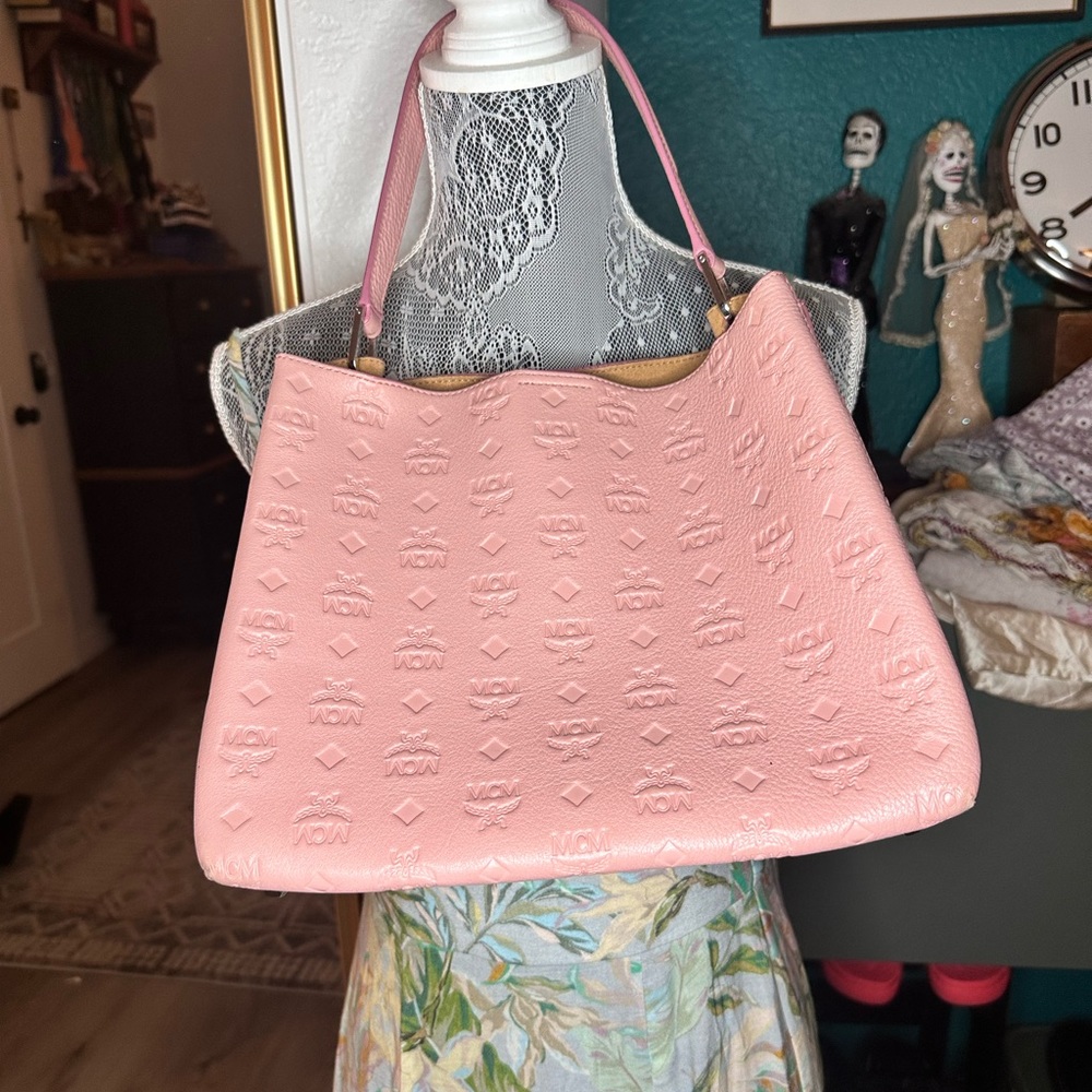 MCM Pink Embossed Leather Tote Bag - Picture 5 of 16
